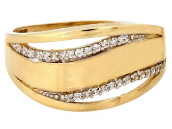 Złoty pierścionek damski wysadzany cyrkoniami z kolekcji Crossover. Okazały, błyszczący i elegancki – idealny prezent dla kobiety.2.jpg